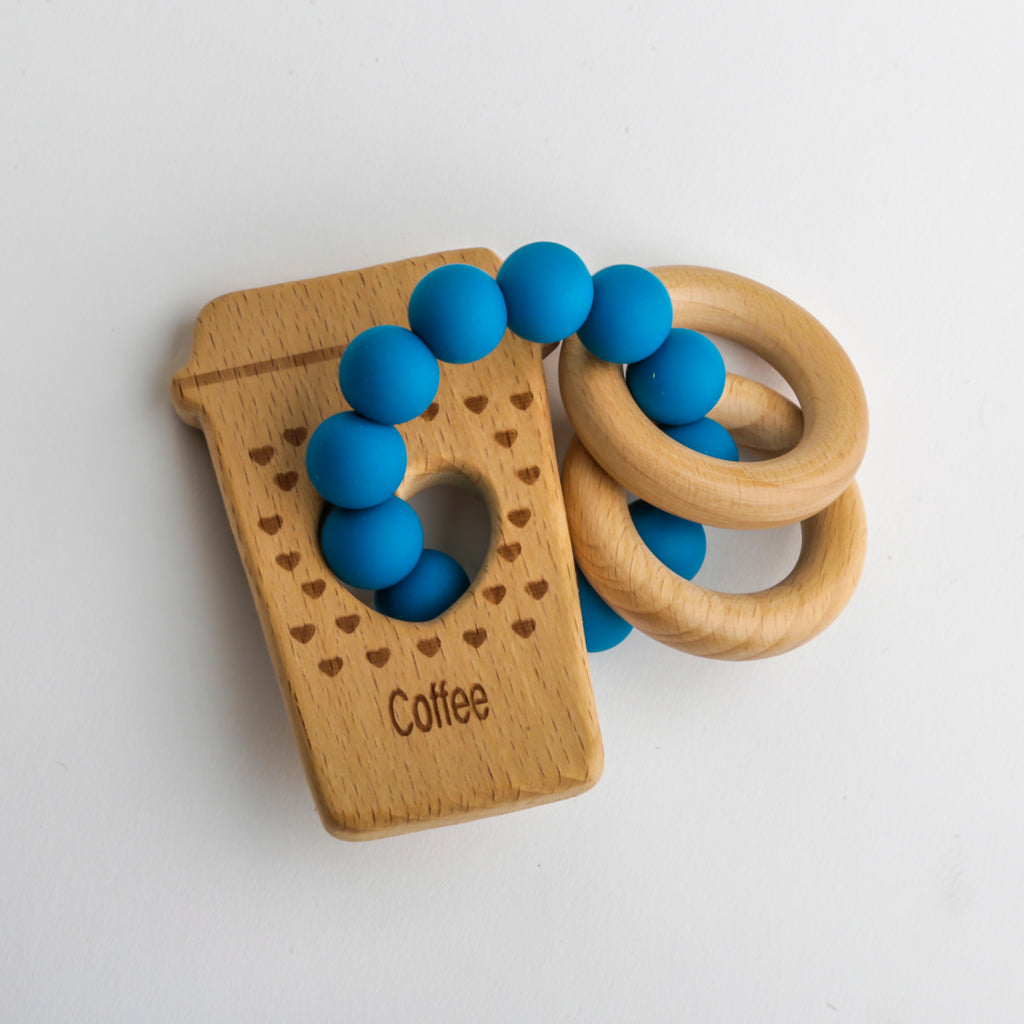 Blue Coffee Wooden Teether