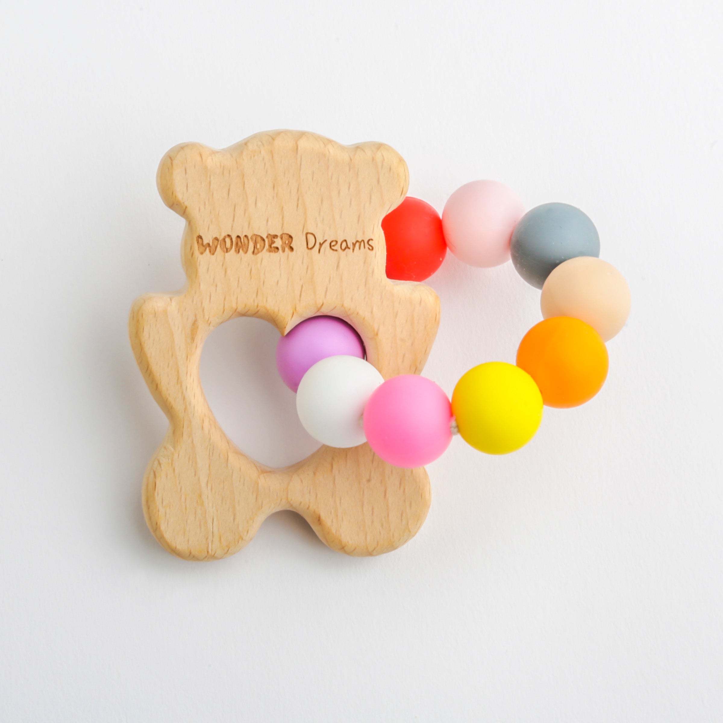 Rainbow Bear Wooden Silicone teether for babies