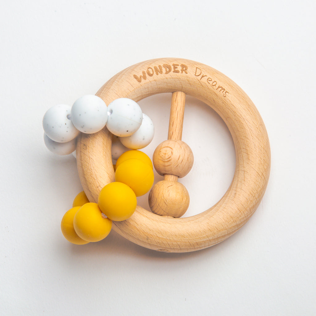 Peace Sign Wooden Teether - Mustard Yellow