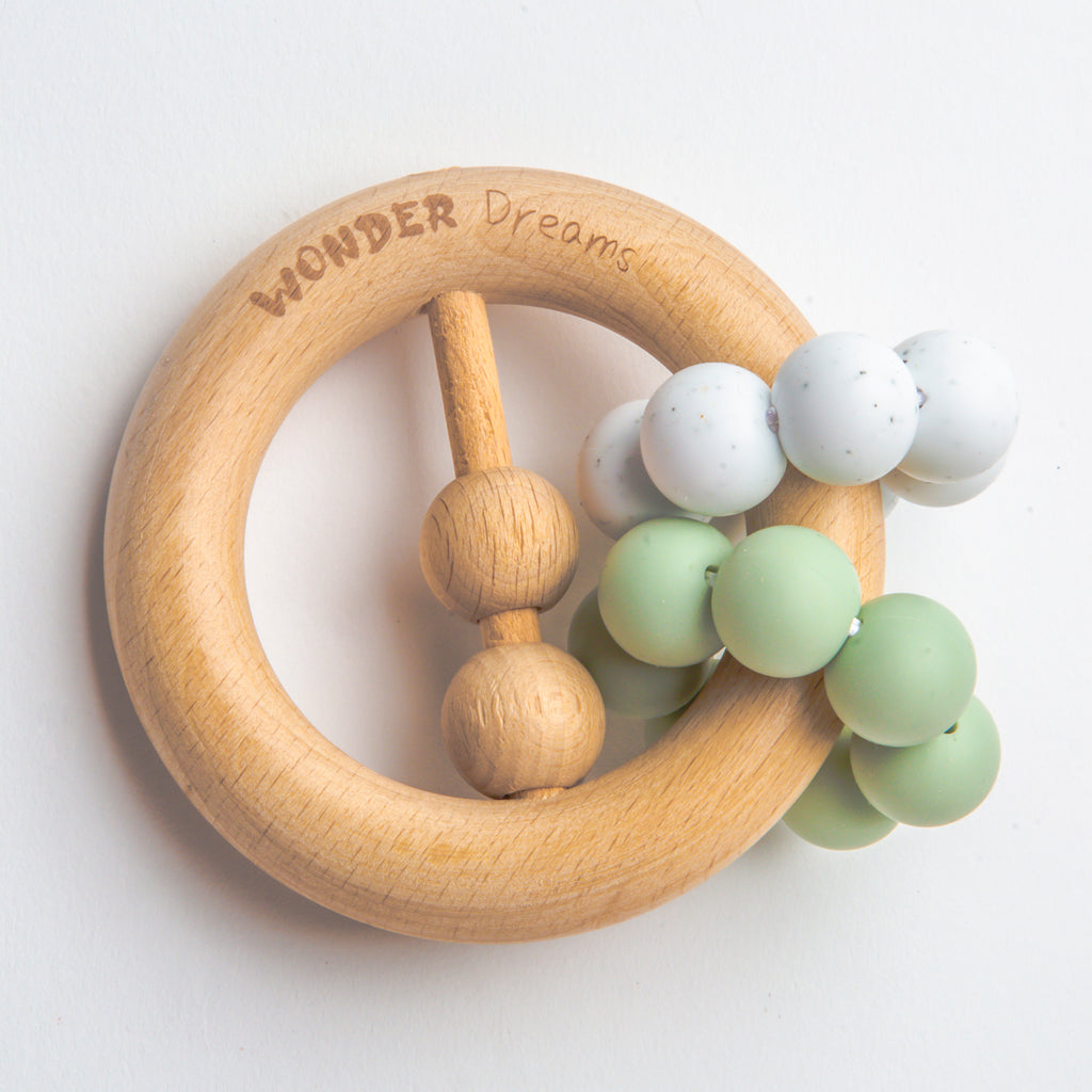 Peace Sign Wooden Teether - Seafoam Green