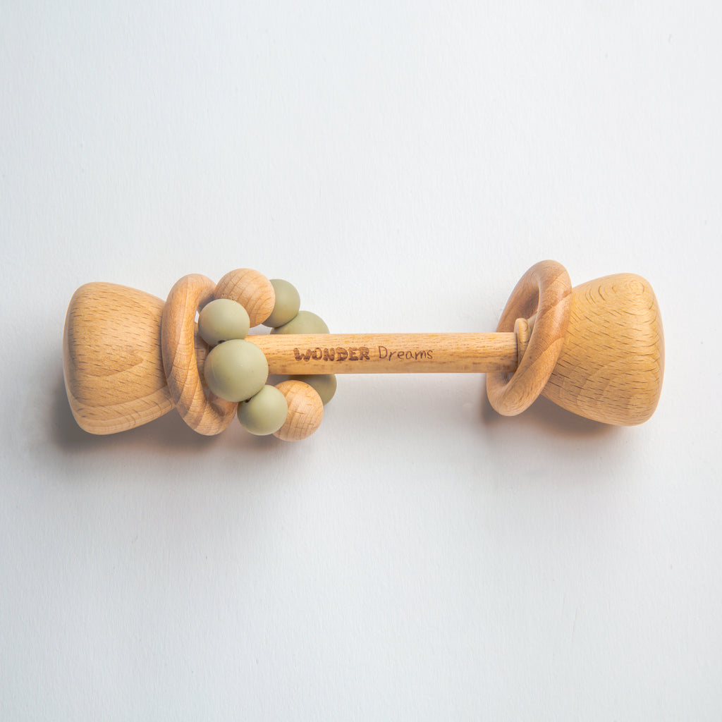 Wooden Baby Rattle / teether - Sage Green