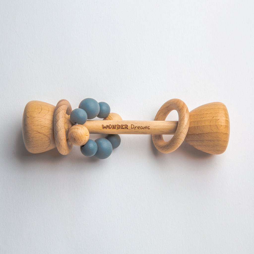Wooden Baby Rattle / teether - Storm Blue