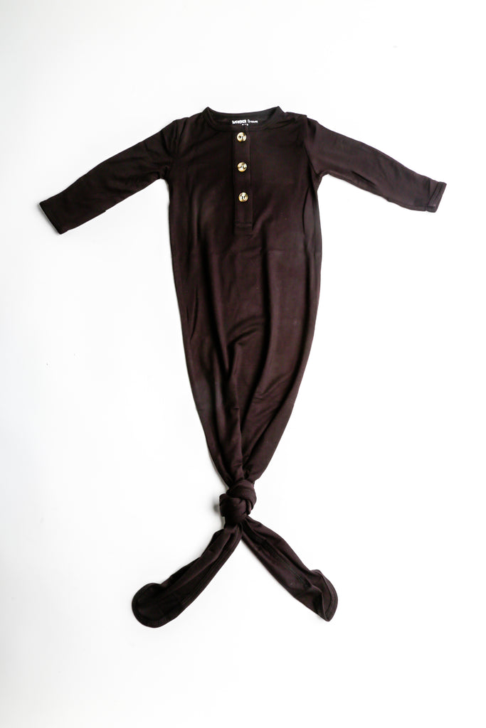 Baby Knotted Gown - Black with buttons