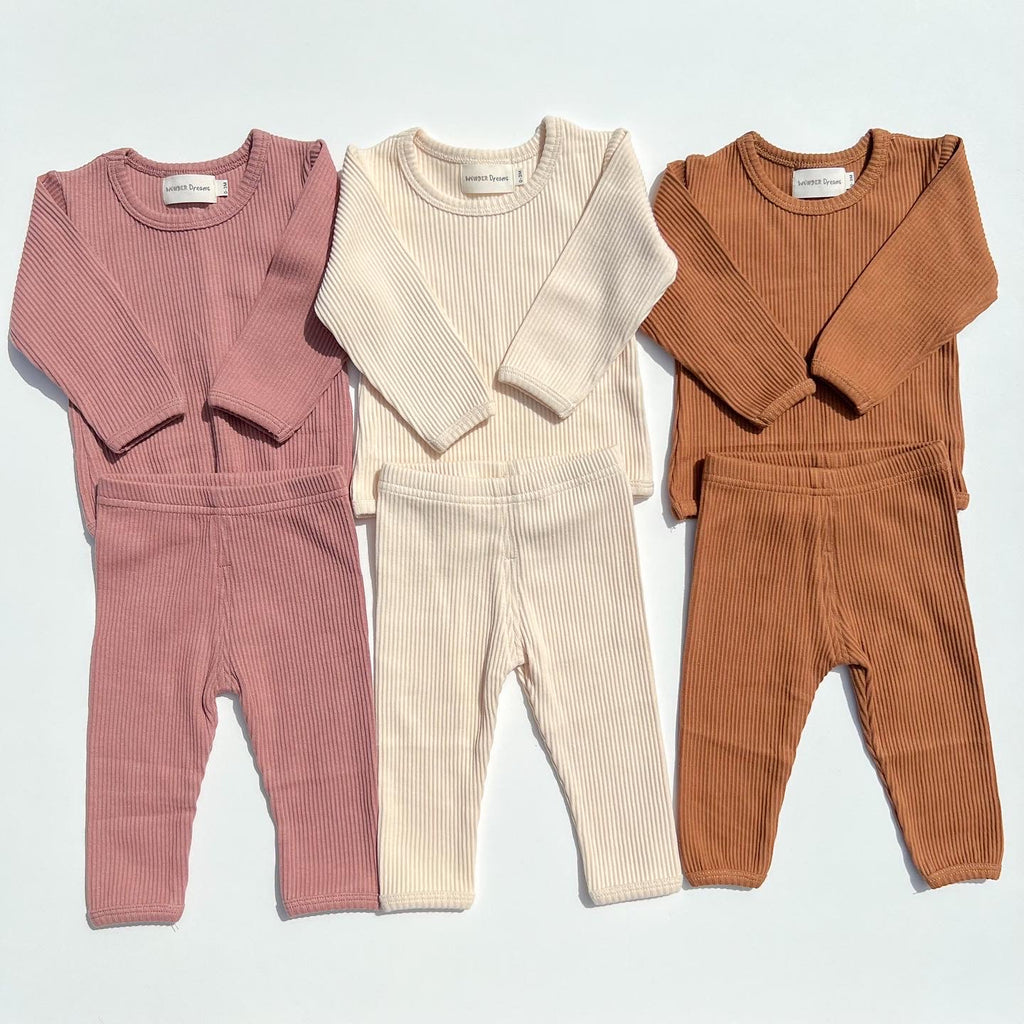 Baby and Toddler ribbed matching sets in neutral colors