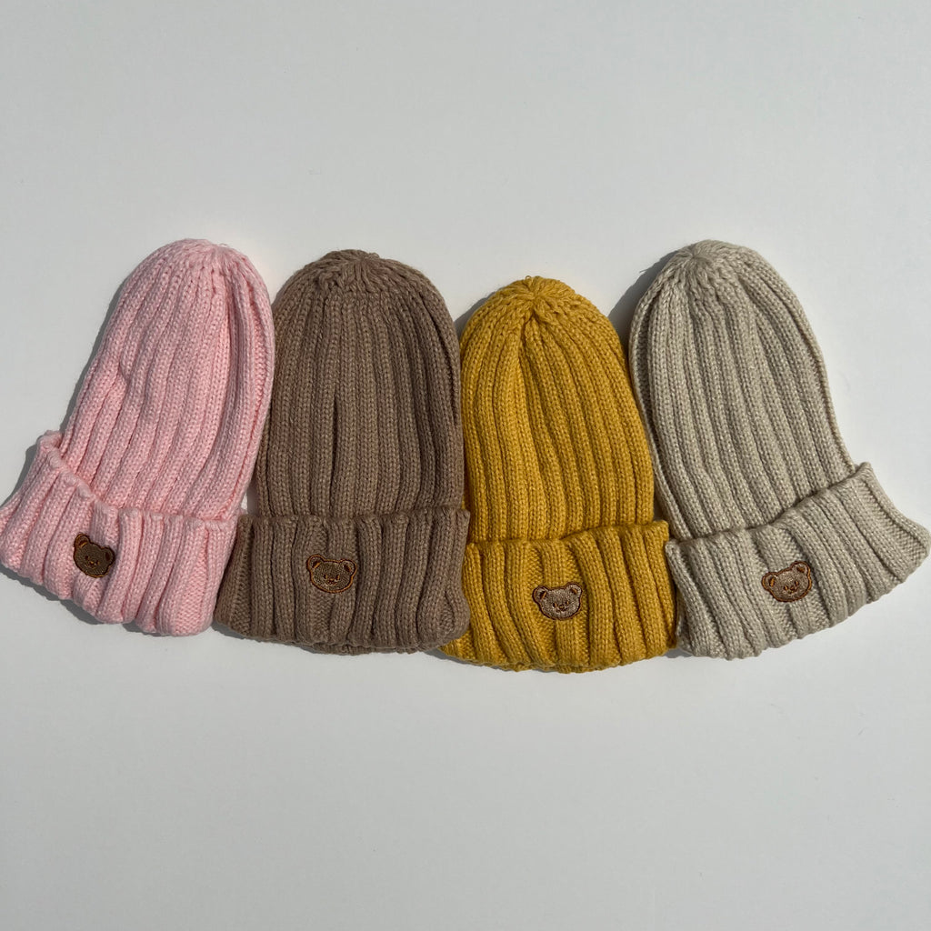 Bear ribbed beanies in neutral colors