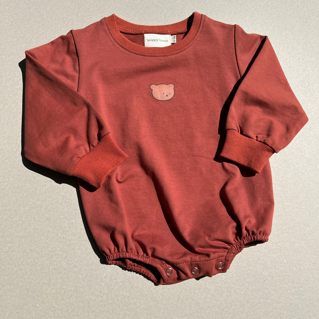 Baby Bear sweatshirt bubble onesie neutral color