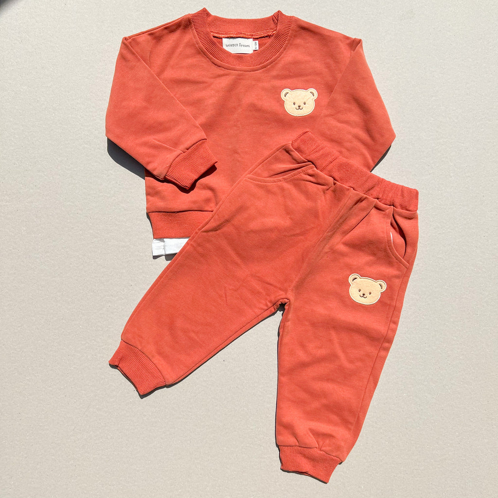 Kid's Bear sweatshirt and joggers pants set - Burnt Orange