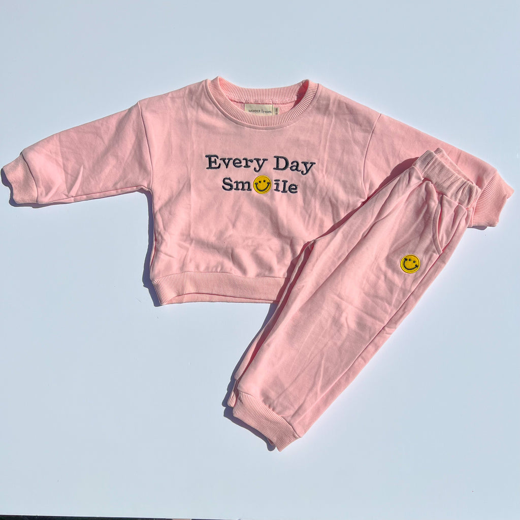 Kids Every Day Smile Sweatshirt and Jogger pants set - Light Pink