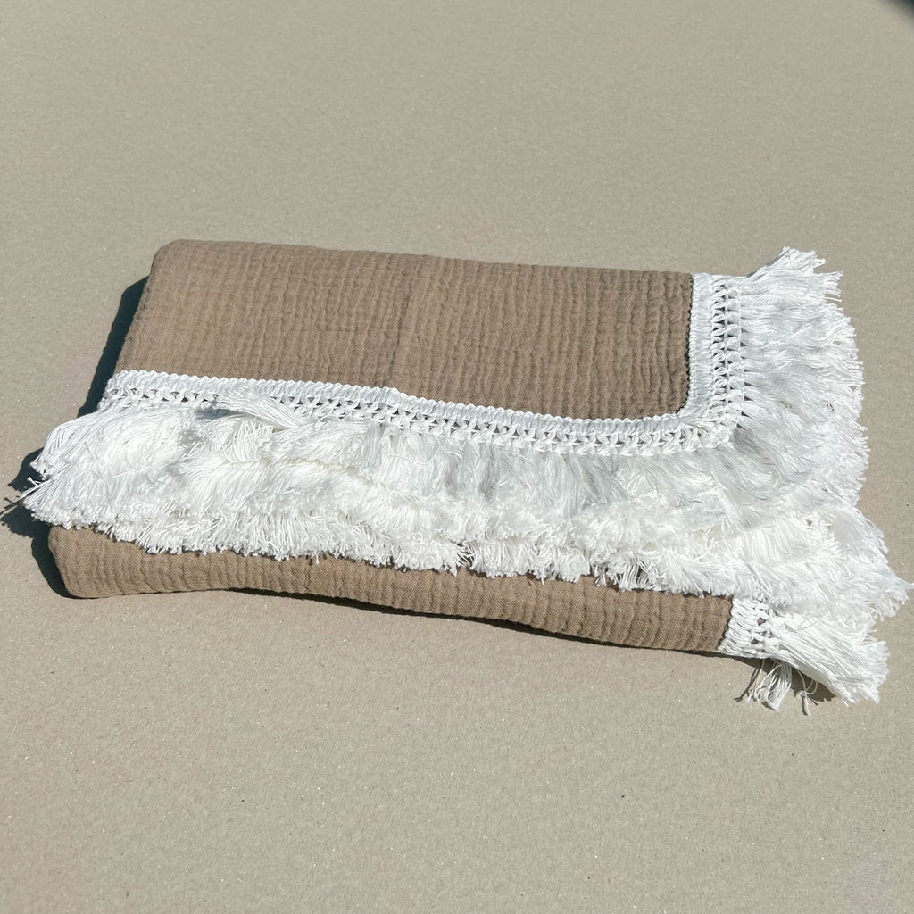 Boho Fringe Baby Blanket - Taupe
